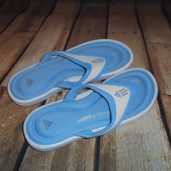 adidas flip flops blue and white